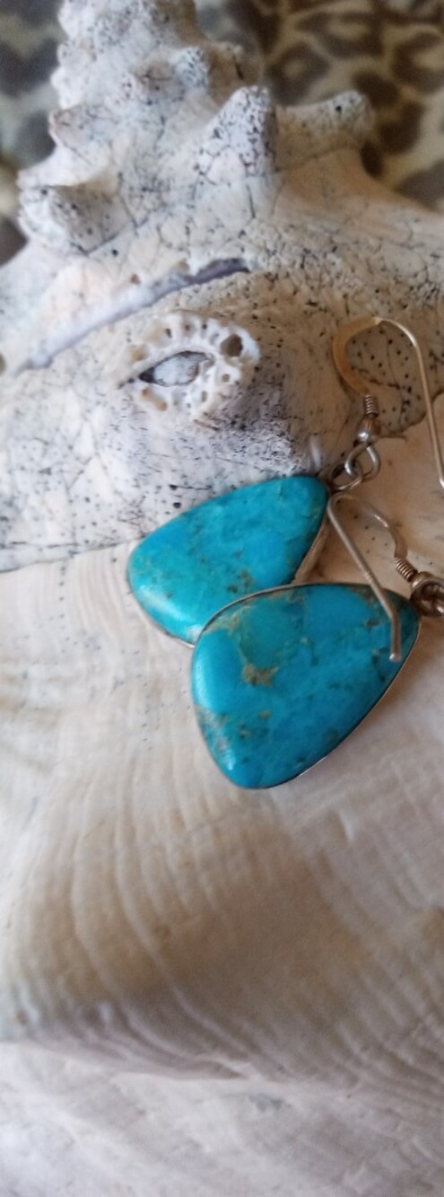 925 Sterling Silver Turquoise Teardrop Dangle Earrings Genuine Authentic
